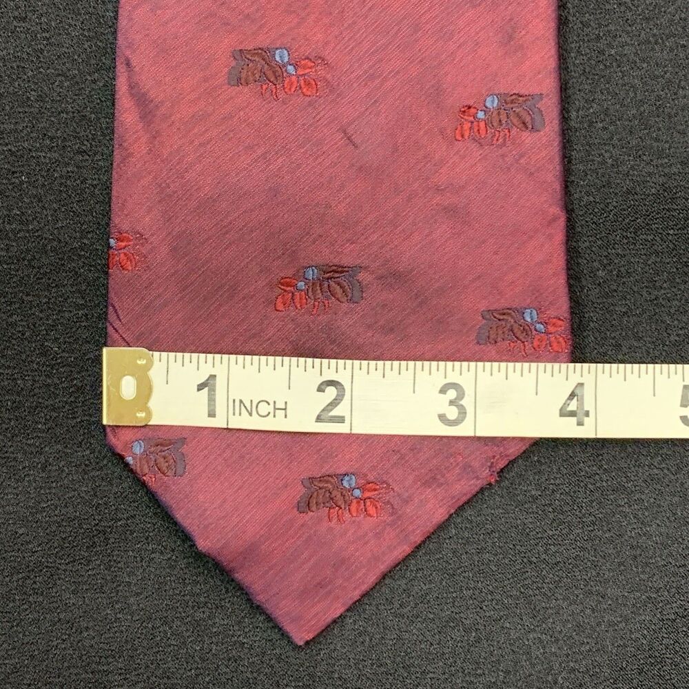 Salvatore Ferragamo Red Embroidered Bumblebee Floral Silk Neck Tie Vintage Italy - Picture 6 of 8